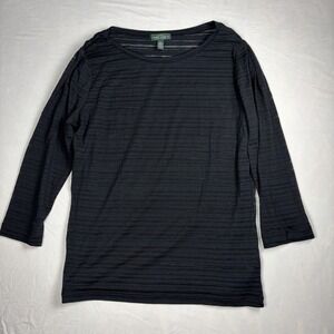 RALPH LAUREN JEANS CO 3/4 Sleeve Burnout Top Shirt Sz Large LRL Striped Sheer